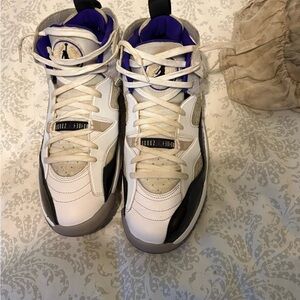 White and Purple High-Top Sneakers